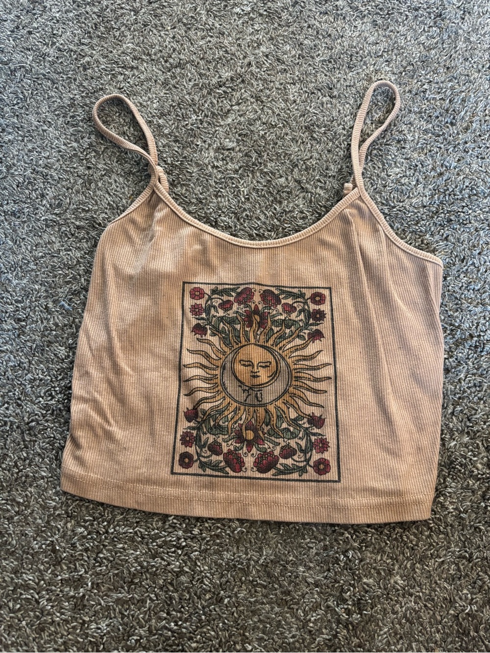 SHEIN Beige Ribbed Sunburst Graphic Camisole